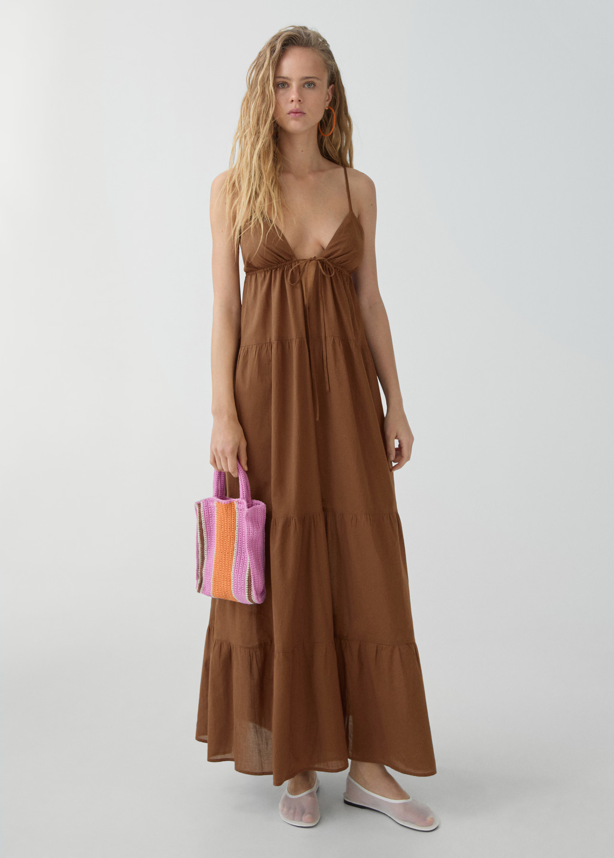 Long dress with bow neckline | MANGO (UK)