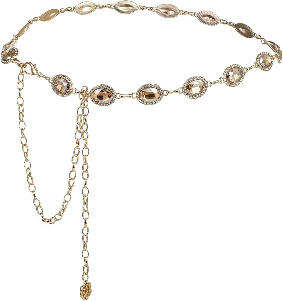 ILuvatar Green Glass Diamond Chain Belt - Metal Women's Western Style Dress Belt | Amazon (US)