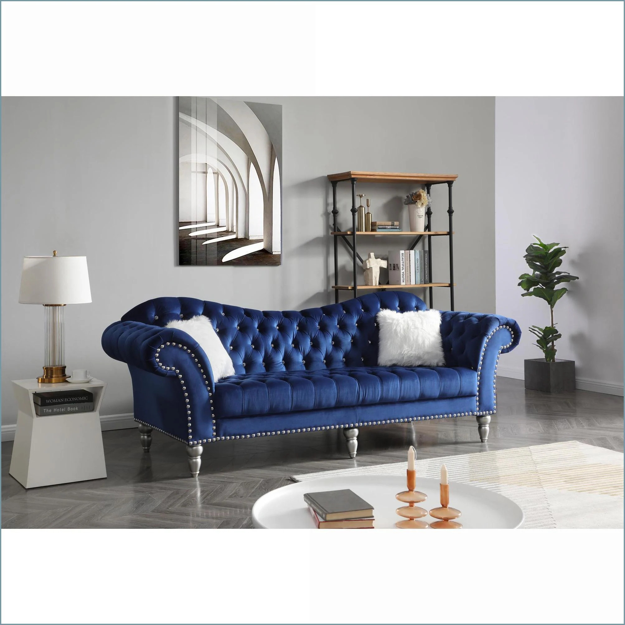 Watnature Sofas Art Deco Deep Tufted Royal Blue Velvet Sofa for Living Room Royal Blue Velvet one_size | G6EAOQFWC8TX | Lowe's