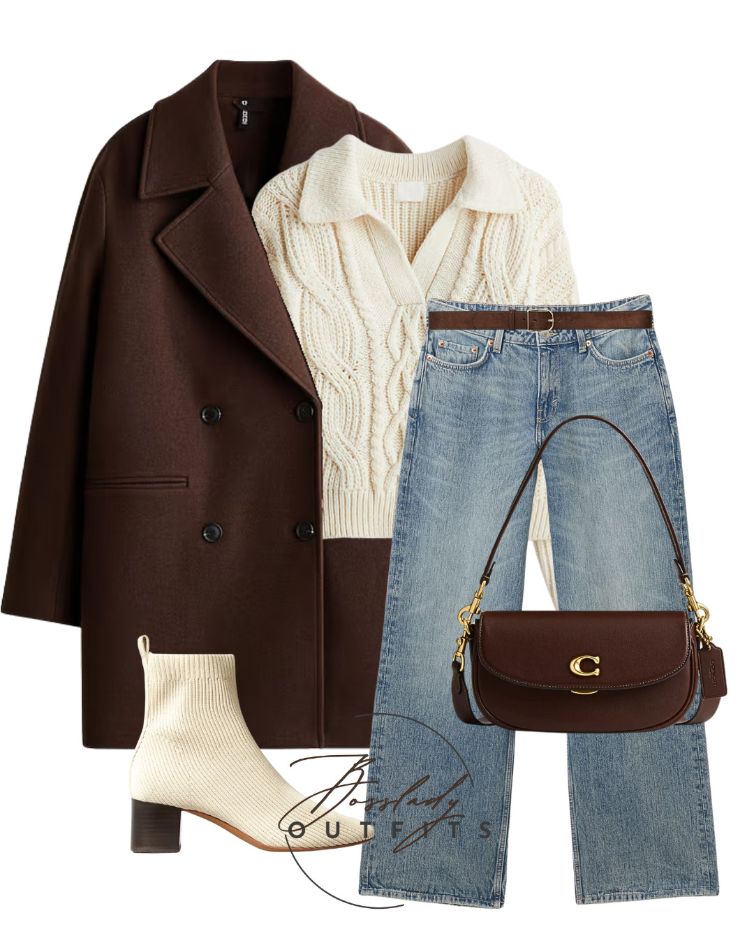 Chic Fall Neutrals: Brown Coat & Cream Sweater Outfit

Timeless autumn style with a chocolate brown double-breasted coat, cozy cream cable-knit sweater, light-wash jeans, and cream knit boots. Perfect for effortless fall elegance. 

 #LTKwinter #LTKstyletip #LTKbag