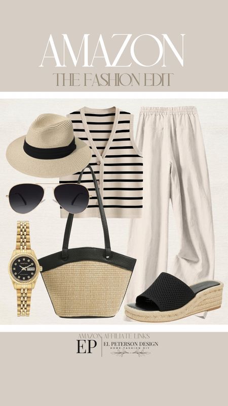 Pants
Vest
Purse
Shoes
Straw hat
Sunglasses
Watch

#LTKstyletip