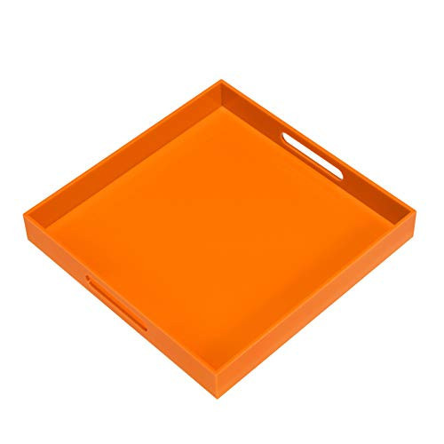 KEVLANG Orange Sturdy Acrylic Serving Tray with Handles-12x12Inch-Serving Coffee,Food,Breakfast,Butler-Kitchen Countertop Tray-Makeup Drawer Organizer-Vanity Table,Ottoman Tray-Decorative Tray | Amazon (US)