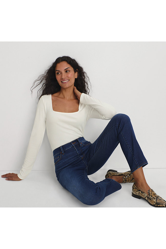 Women's Long Sleeve Rib Square Neck Tee - Lands' End - White - L | Lands' End (US)