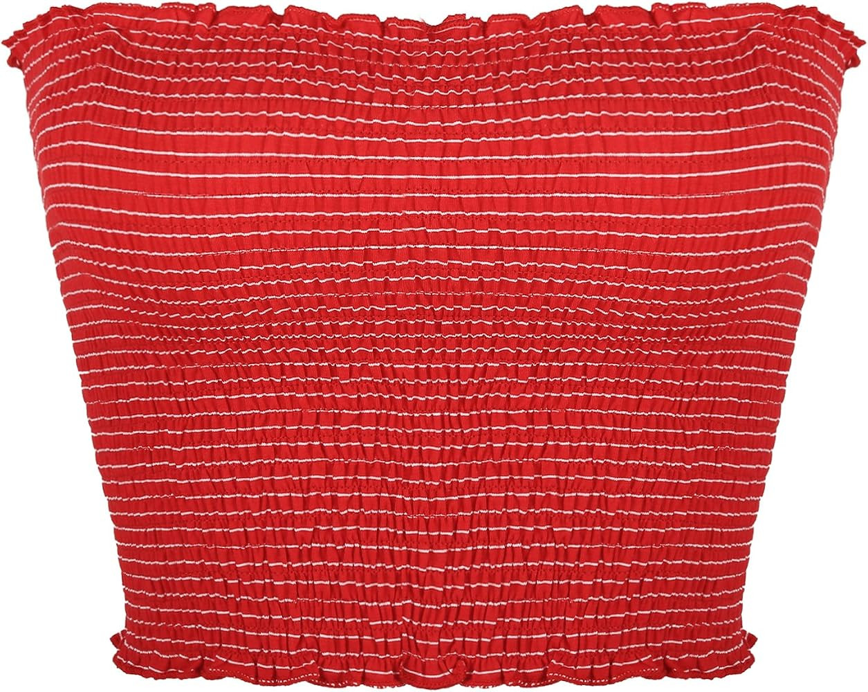 Womens Strapless Pleated Summer Sexy Bandeau Tube Crop Tops | Amazon (US)
