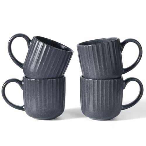 famiware Coffee Mugs Set of 4, Starlight 11 oz Mug Cup Set with Handle for Coffee, Tea, Cocoa, Milk - Ceramic Stoneware Mug Set, Matte Black Grey | Amazon (US)