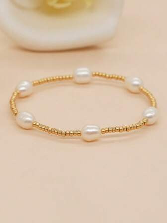 1pc Bead & White Cultured Pearl Women's Bracelet | SHEIN
