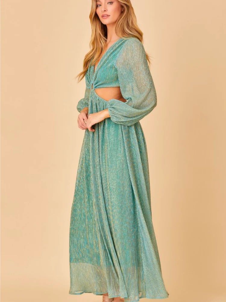 Delphine Teal Plisse Cutout Maxi Dress | Confête