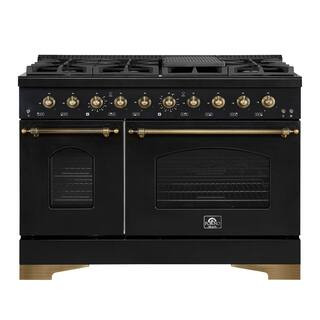 Antico 48"" 8 Burner Black Double Oven Gas Range | The Home Depot