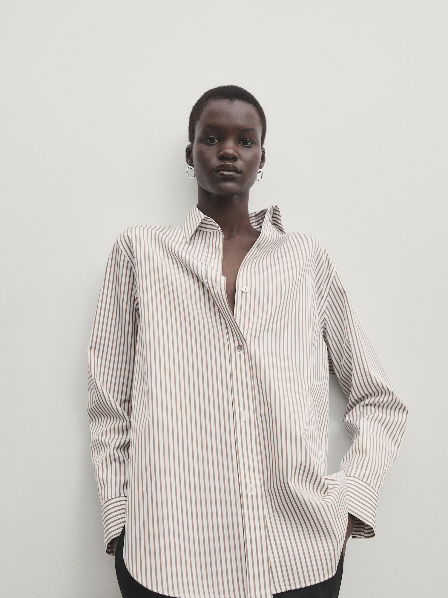 Striped poplin shirt | Massimo Dutti US