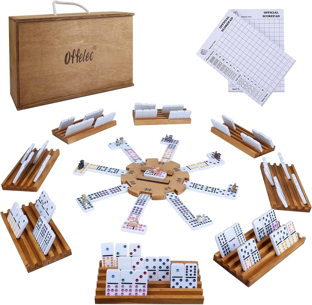 Mexican Train Double 12 Dominoes Set with Wooden Box, Domino Tile Board Games with 8pcs Trays, 9 ... | Amazon (US)