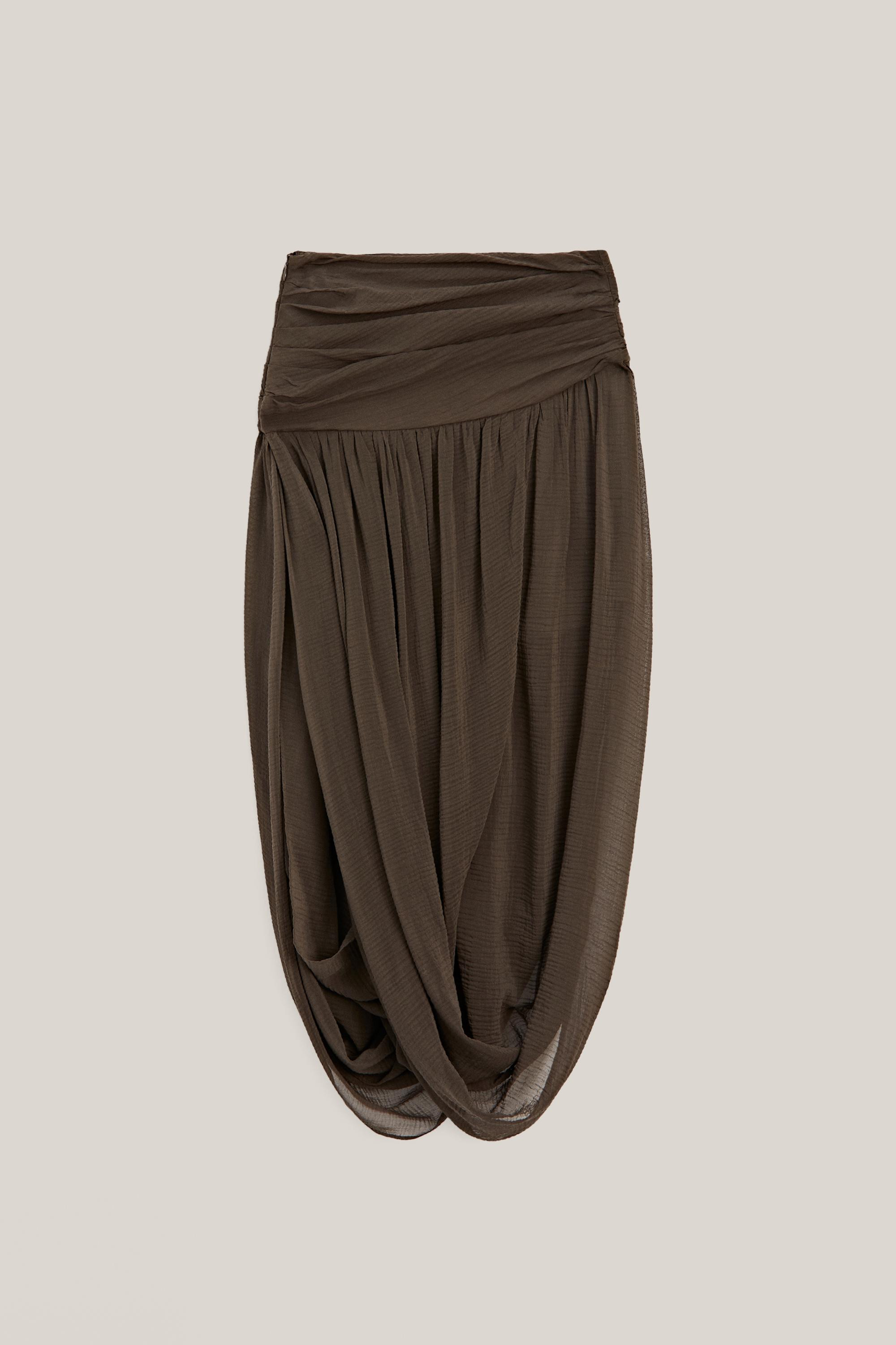 Midi skirt with puff detail - LIMITED EDITION \u00b7 Brown \u00b7 Skirt | Massimo Dutti | Massimo Dutti US