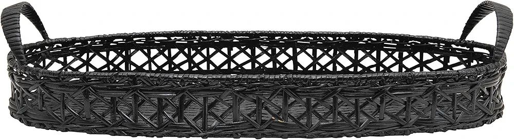 Creative Co-Op Decorative Hand-Woven Rattan Handles, Black Tray | Amazon (US)