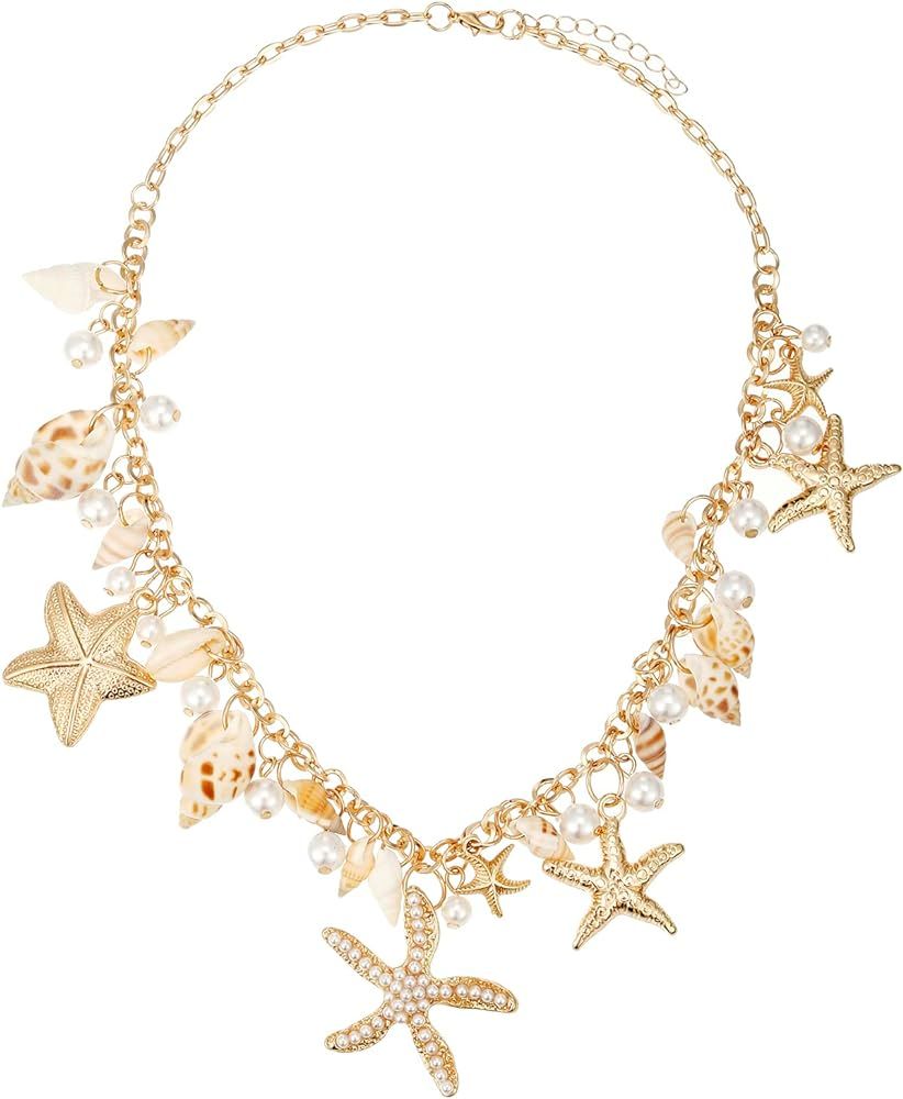 Shell Starfish Necklace Bracelet Conch Statement Chunky Necklace Mermaid Costume Jewelry Beach Je... | Amazon (US)