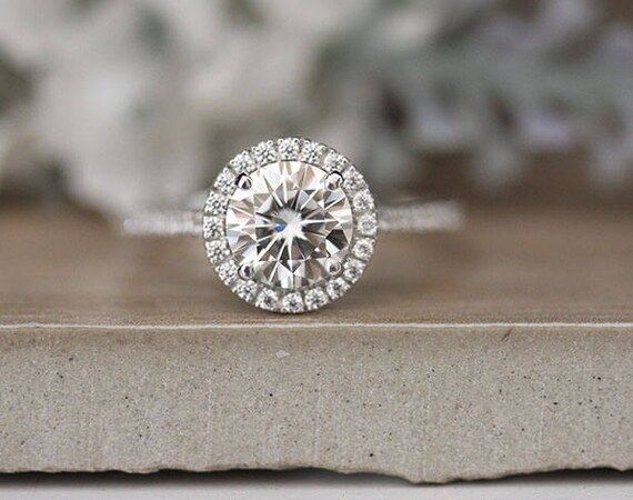 7mm Round Moissanite Engagement Ring, Forever Classic Moissanite White Gold Ring, Diamond Halo Ring, | Etsy (US)