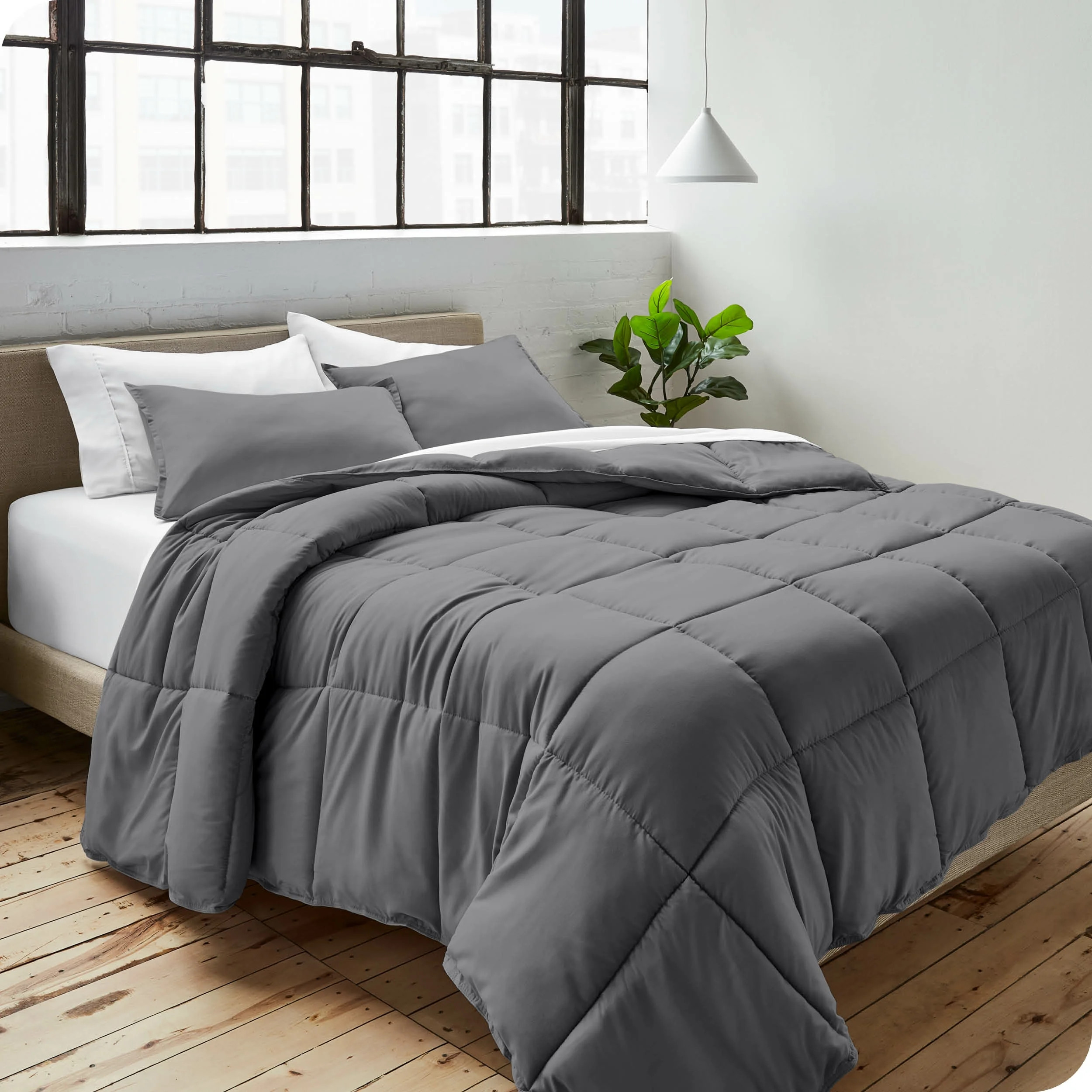Bare Home Goose Down Alternative Comforter Set - 3 Piece Set - All Seasons - Queen, Gray | Walmart (US)
