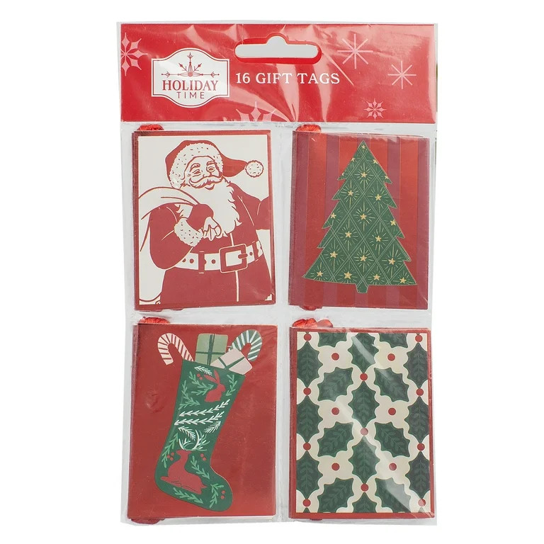 Traditional Christmas Foil Hanging Gift Tags, Multicolor, 16 Count, by Holiday Time | Walmart (US)