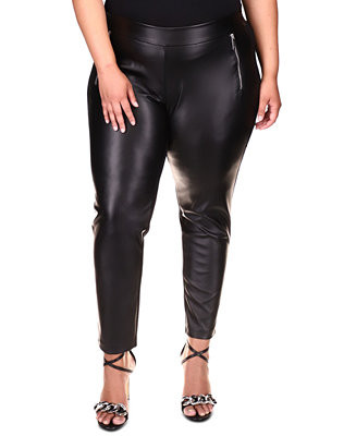 Michael Kors Plus Size Faux-Leather Zippered-Pocket Leggings & Reviews - Pants & Capris - Plus Si... | Macys (US)