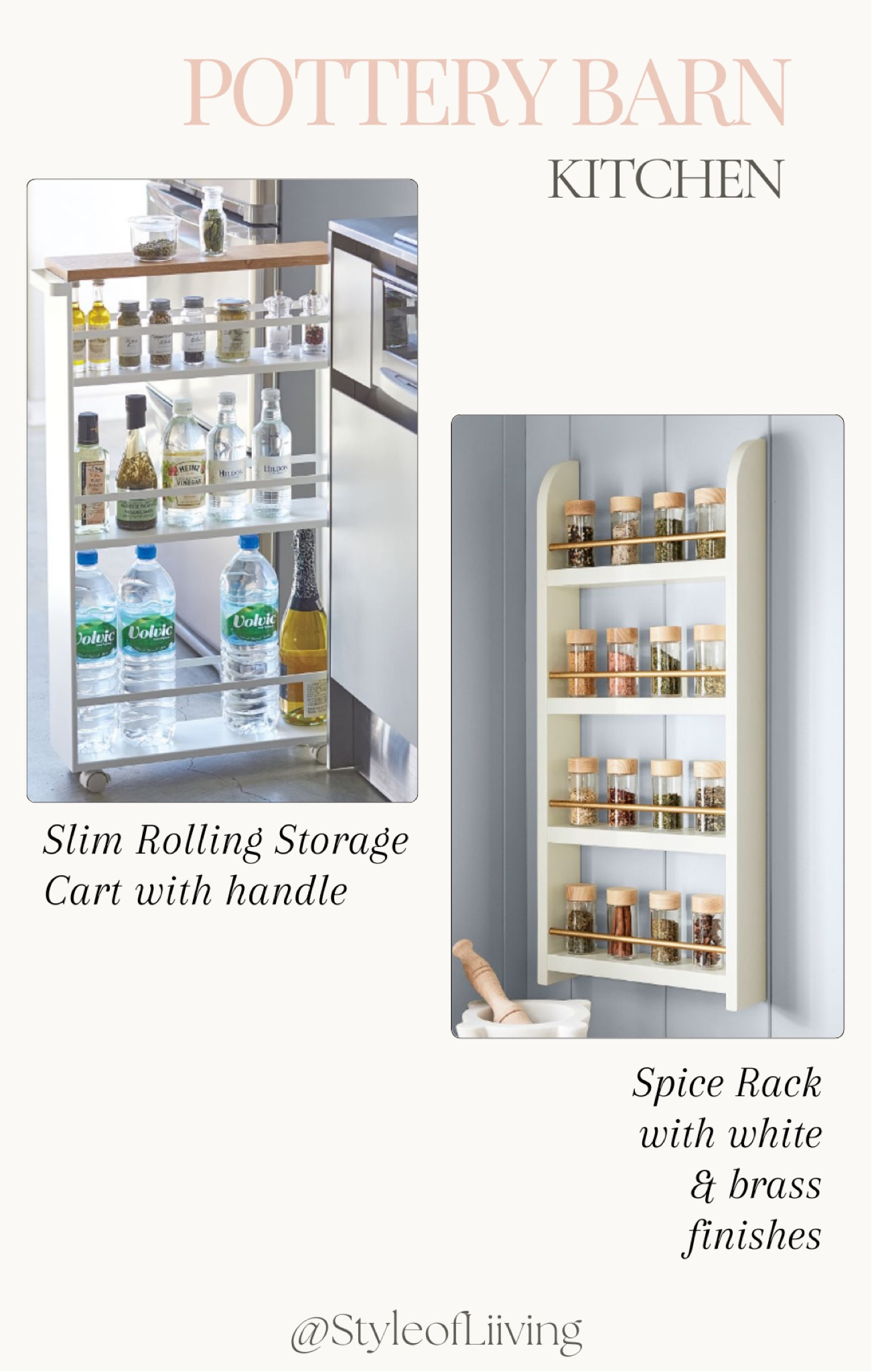 Pottery Barn kitchen storage and organization! Wall spice rack, slim rolling storage cart with handle for kitchen or laundry room.

#LTKFamily #LTKHome #LTKStyleTip