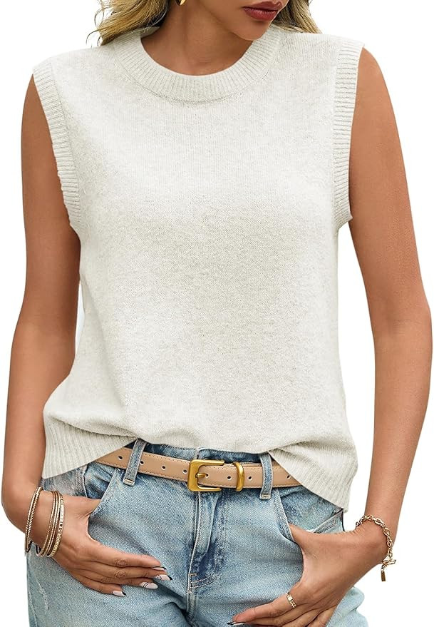 Saodimallsu Womens Sleeveless Sweater Vest Summer Casual Cap Sleeve Crew Neck Loose Knit Lightwei... | Amazon (US)