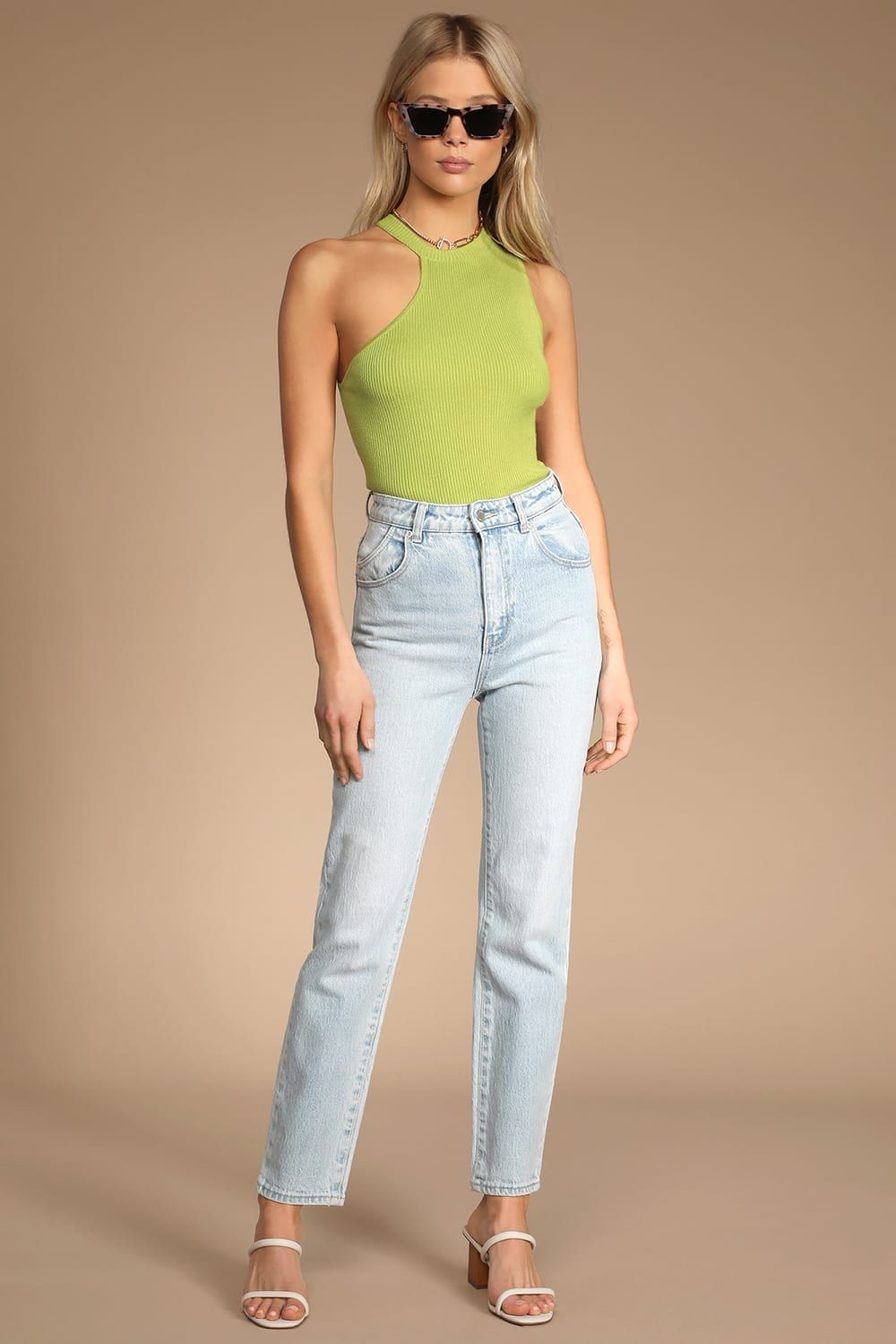 On Your Good Side Lime Green Ribbed Knit Asymmetrical Bodysuit | Lulus (US)