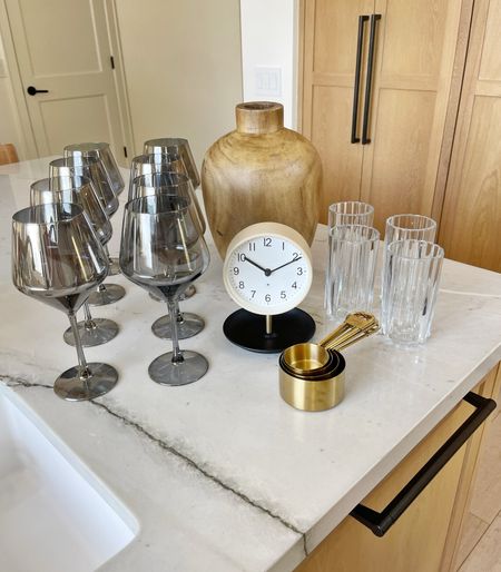 WALMART \ new home finds! Wine glasses, mini clock, large wood vase, gold measuring cups and drinking glasses!

Kitchen
Living room 
Bedroom 

#LTKFindsUnder50 #LTKHome
