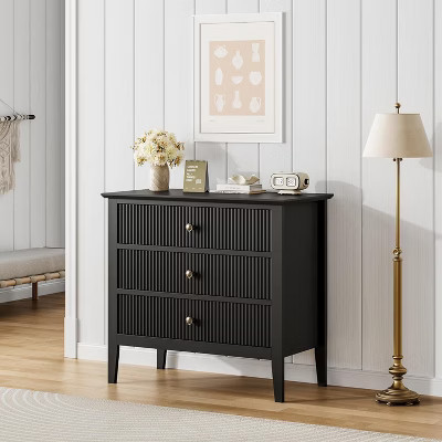 COZONY 3 Drawer Dresser Set of 2, Fluted Wood Chest Golden Handle Modern for Bedroom Living Room Hallway Entryway | Target