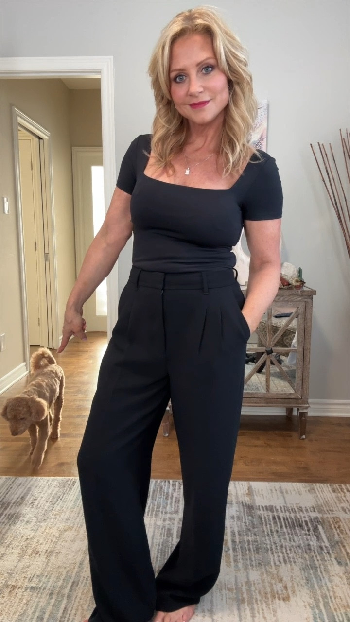 Aritzia has become my go to store for classic high quality fashion. My dog Bailey approves! 😃 The contour line from Aritzia so good! This square neck  t-shirt is perfect for any occasion! #ltkover50 #aritzia #office-attire #contourtop #classicfashion #workwear 

#LTKover40 #LTKworkwear #LTKVideo