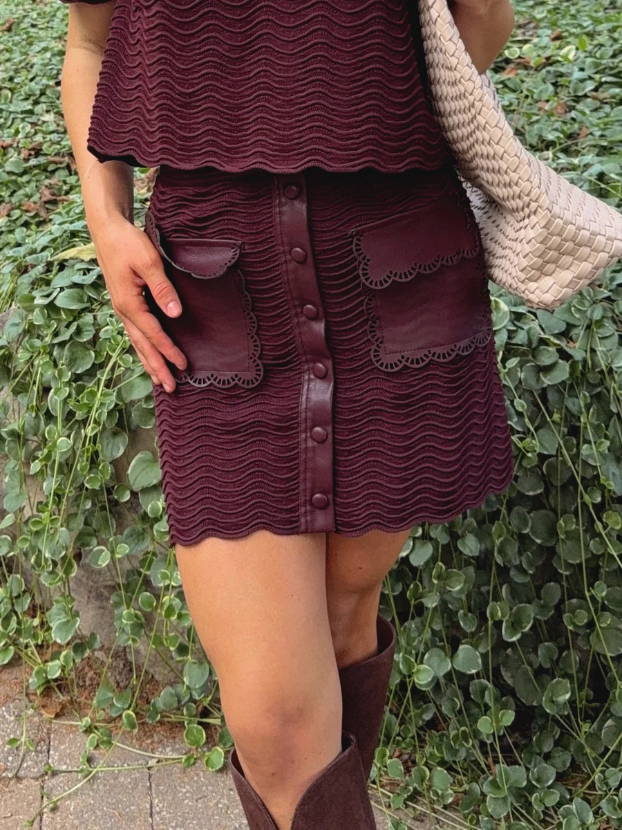 Chatham Leather and Knit Skirt - Plum Brown | Ave and Liv Boutique
