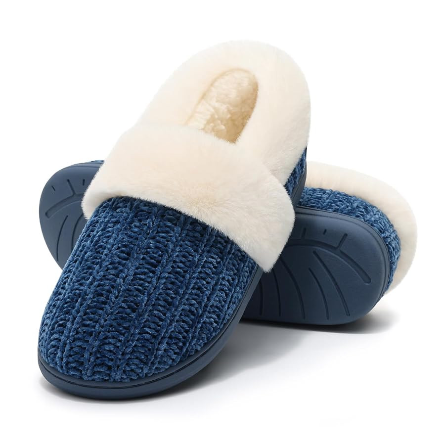 Evshine Women's Fuzzy Memory Foam Slippers, Closed Back Knit Bedroom Slippers, Slip-On Warm House... | Amazon (US)