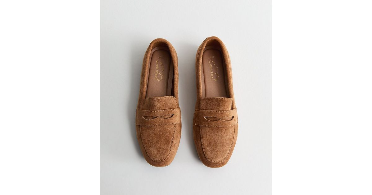 Tan Faux Suede Flat Penny Loafers | New Look | New Look (UK)