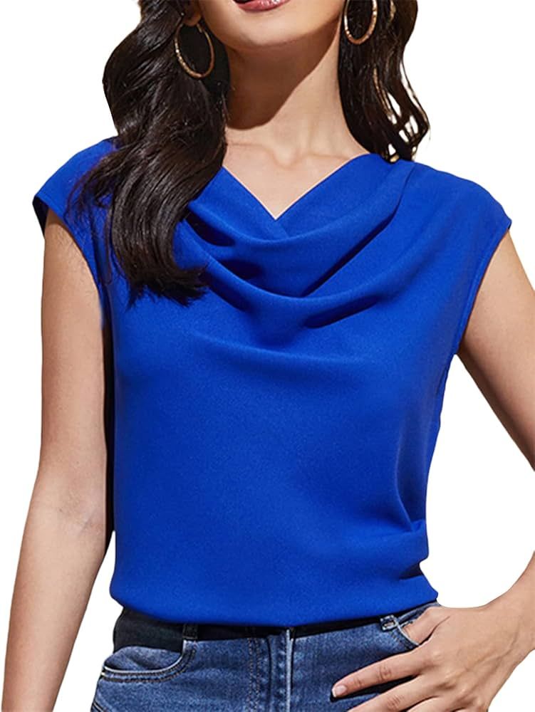 Milumia Women's Elegant Cowl Neck Sleeveless Tee Shirts Solid Work Blouse Tops | Amazon (US)