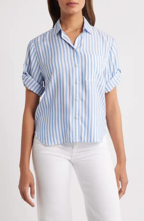beachlunchlounge Murphy Stripe Button-Up Shirt in Blue Poppy at Nordstrom, Size X-Small | Nordstrom