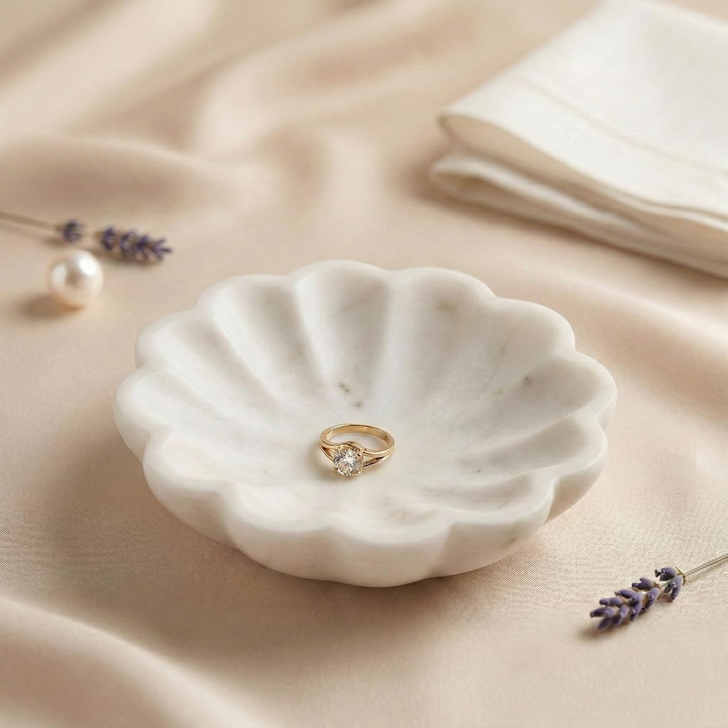 Swadeshi Blessings Handcrafted Marble Jewelry Tray, Decorative Trinket Dish for Rings Earrings Necklace Bracelet, Key Bowl, Ideal Gift for Mother Sister Daughter Friends, Birthday Wedding Christmas 5" | Amazon (US)