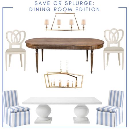 Dining room Save or splurge. Dining room table. Circle table. Rectangle table. Dining chairs. Upholstered chairs. Wooden dining chairs. Chandelier. Grandmillennial. Traditional decor. Coastal home. Serena and Lily. Ballard Designs. Chinoiserie. 

#LTKHoliday #LTKhome #LTKGiftGuide