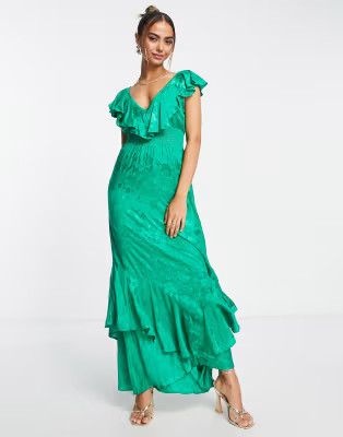 Hope & Ivy ruffle maxi tea dress in vivid green | ASOS (Global)
