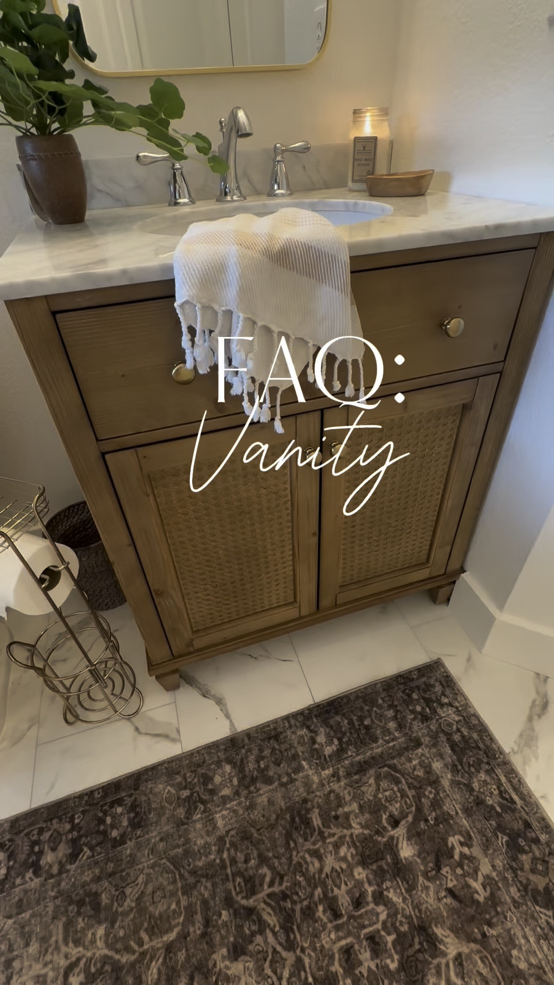 One of my most asked questions is where I got this bathroom vanity. You’d be surprised to know this beauty is not from Pottery Barn but actually from Home Depot!



Bathroom vanity | pottery barn dupe | home depot vanity | Neutral vanity | wood vanity | bathroom inspo | bathroom Reno | bathroom update | magnolia | target | wood marble vanity | 

#LTKOver40 #LTKStyleTip #LTKHome