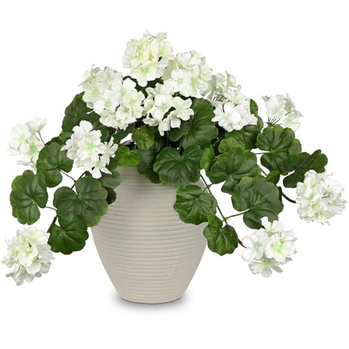 Briful Realistic Silk Geraniums Flowers for Outdoor & Indoor Decor, 19.6” Wide Lush White Artificial Geranium Bouquet for Home Door Patio Decor, 15.7'' High Farmhouse Trailing Hanging & Tabletop Decor | Amazon (US)