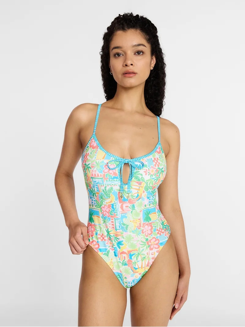 No Boundaries Scoop Neck One Piece Swimsuit with Keyhole, Women's XXS-XXL | Walmart (US)