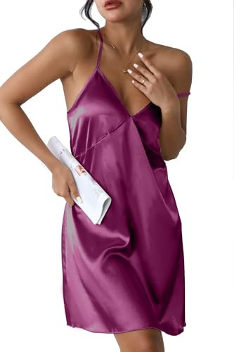 Ekouaer Women's Satin Nightgown for Women Nightdress Silk Sleepwear Nightie Bridal for Women Purple XL | Amazon (US)