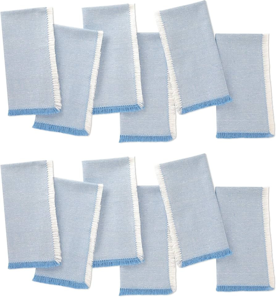 Folkulture Aqua Blue Cloth Napkins Set of 12 | Reusable Cotton Dinner Napkins with Fringes | 18 x... | Amazon (US)