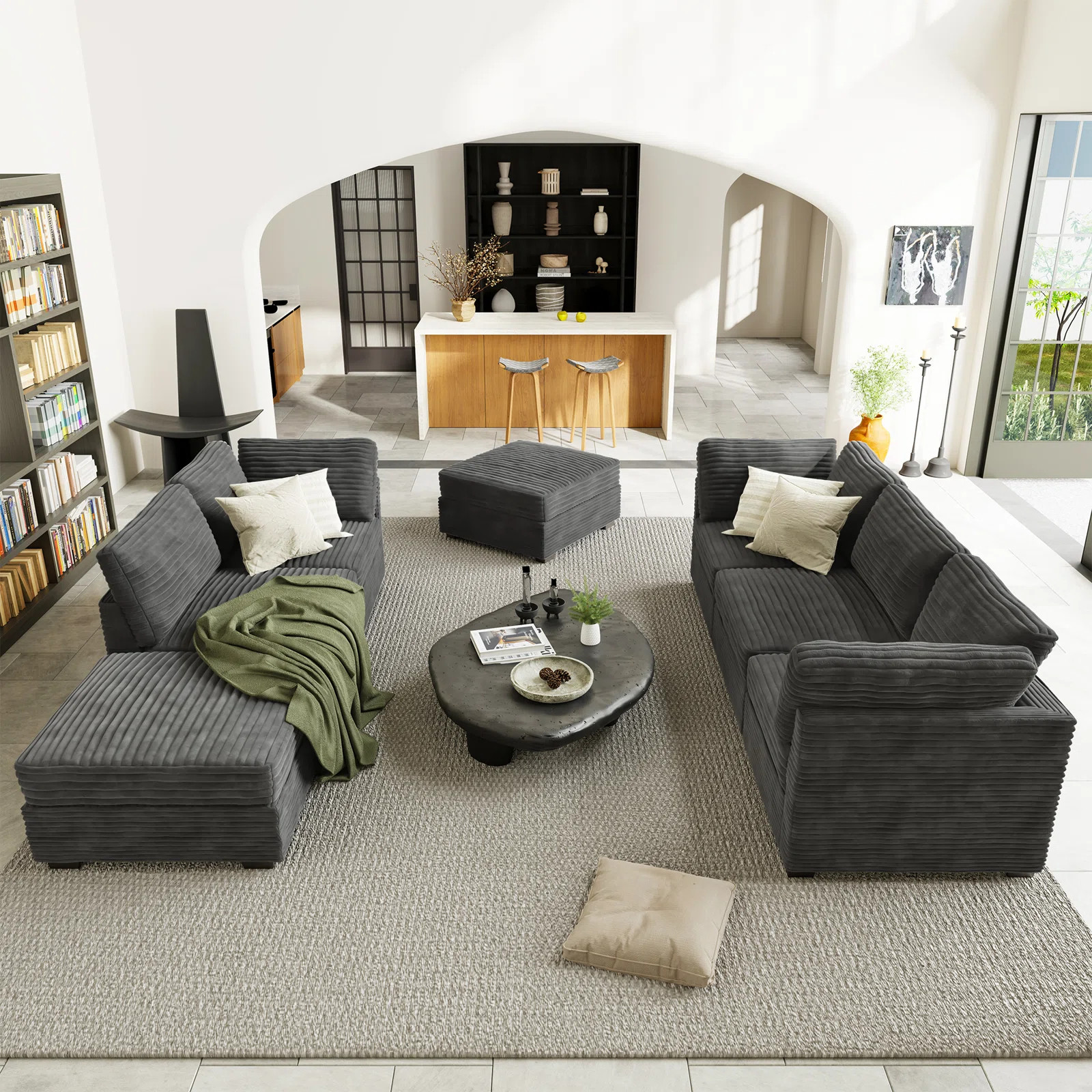 7-Piece Living Room Sofa Set, Modern Plush Corduroy Couch Set With Ottomans, Modular Design For V... | Wayfair North America