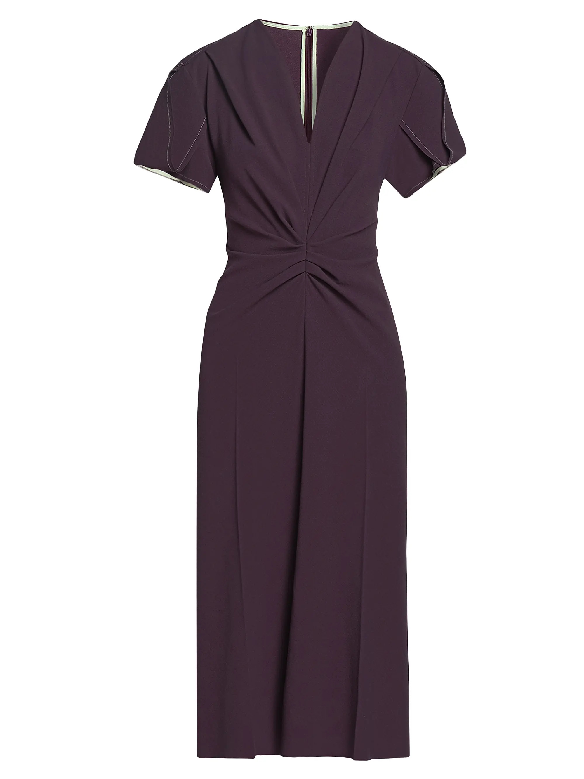 Victoria Beckham Gathered Crêpe V-Neck Midi-Dress | Saks Fifth Avenue | Saks Fifth Avenue