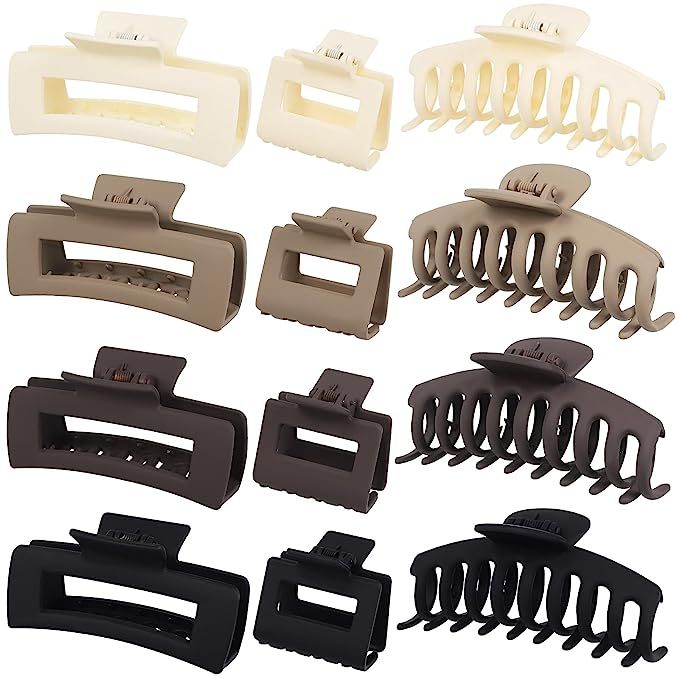 12 Pack Large Claw Clips for Thick Hair, 4inch Rectangle Hair Claw Clips with 2inch Small Square ... | Amazon (US)