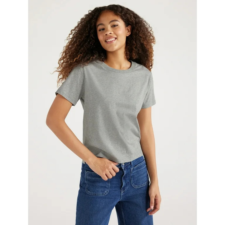 Free Assembly Women's Cotton Cropped Boxy Tee with Short Sleeves, Sizes XS-XXL - Walmart.com | Walmart (US)