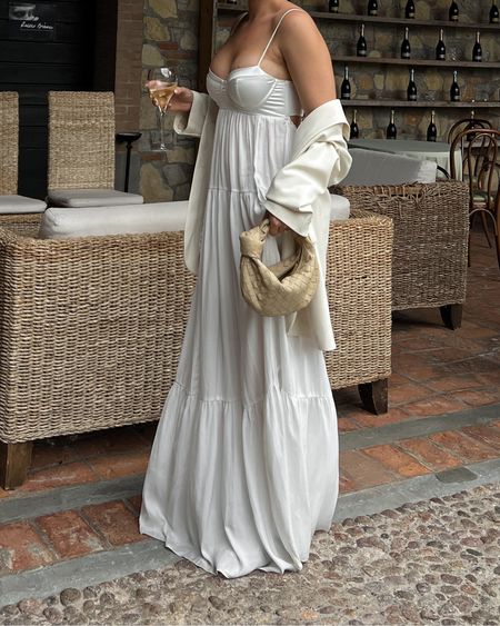 Neutral outfit, outfit inspo, beige purse, white dress, maxi dress, europe outfit, style inspo 

#LTKeurope #LTKitbag #LTKstyletip
