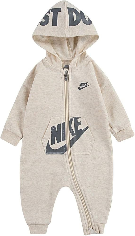 Nike Baby Boy Full-Zip Long Sleeve Hooded Coveralls (Ivory Heather(56G805-W67)/Grey, Newborn) | Amazon (US)
