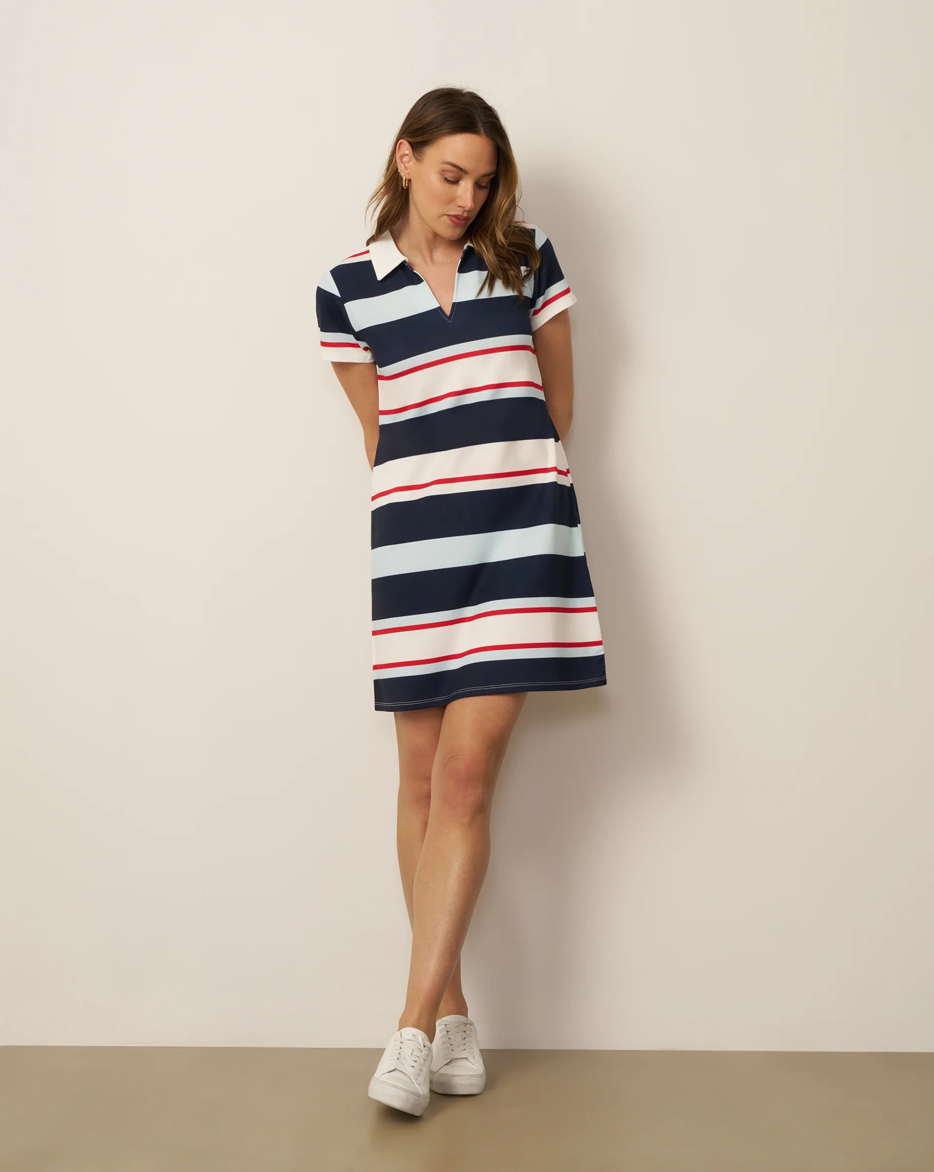 Striped Polo Collar Mini Dress | Cable & Gauge