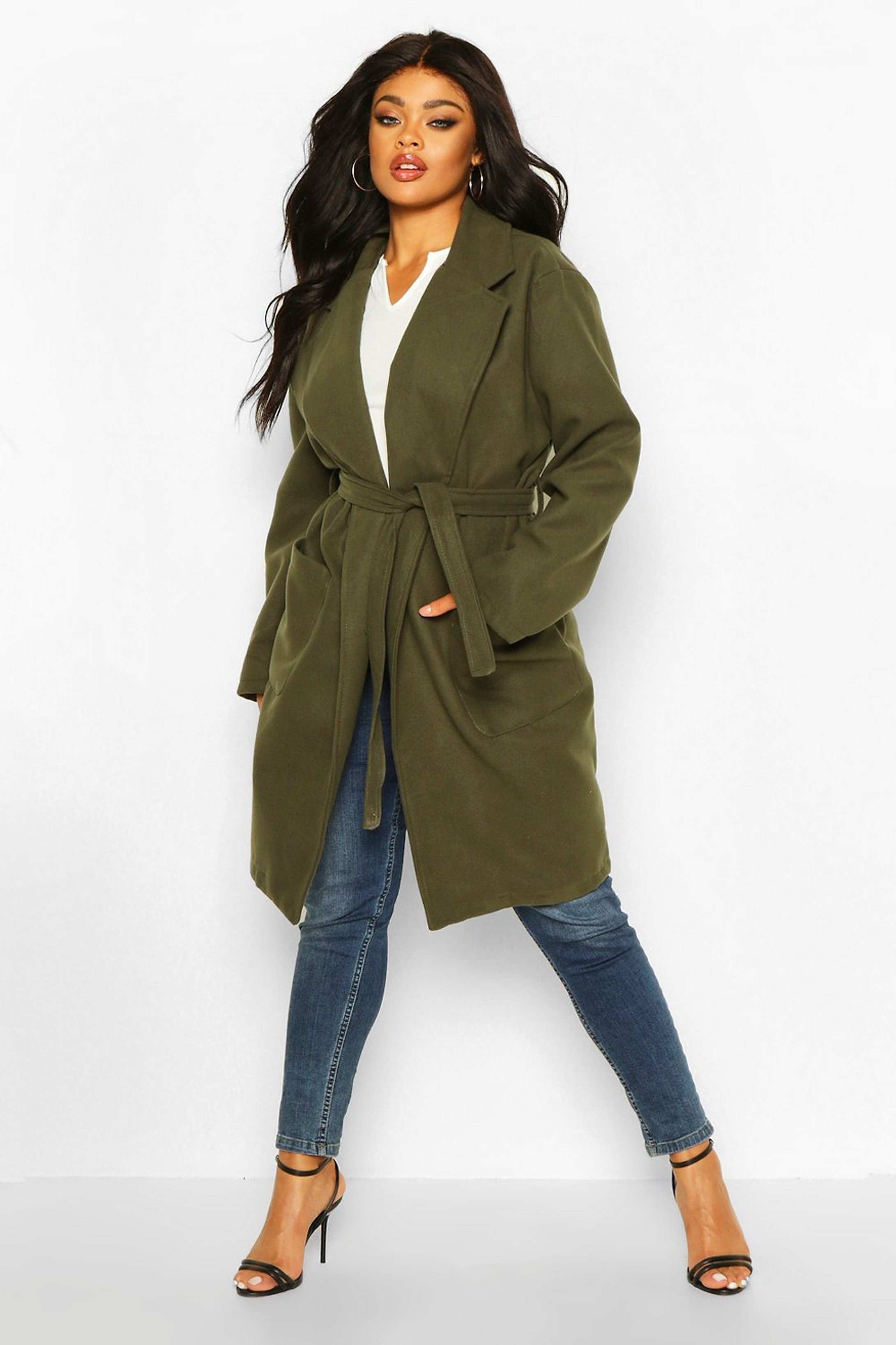 Plus Heavy Wool Look Wrap Duster Coat | Boohoo.com (US & CA)