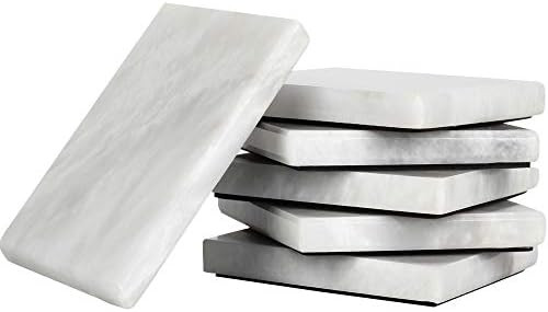 Coaster Set of 6 White Handmade Marble 3.5 Inch Bar Drink Cup Pad, Coffee Mug Square Coasters Set fo | Amazon (US)