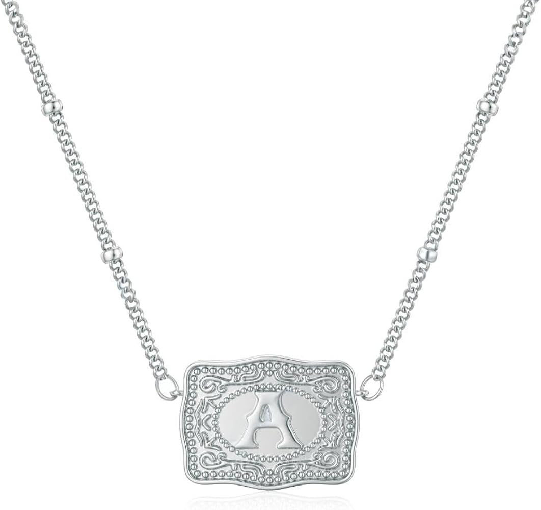 fomissky-sisa Mini Belt Buckle Necklace with Initial, Personalized Cow Tag Pendant Necklace Weste... | Amazon (US)